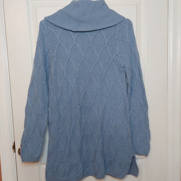 Jeanne Pierre Blue Cowl Neck Cable Waffle Knit Textured Pullover Sweater Size M - Picture 2 of 10